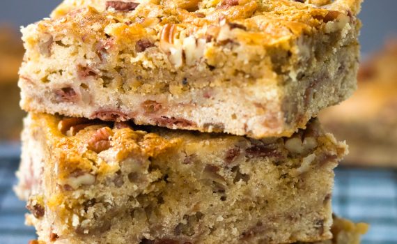 stack of cherry brown butter blondie bars