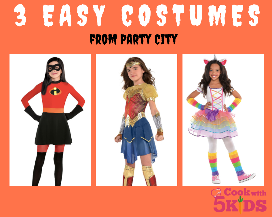 3 easy costumes from party city, incredibles, wonder woman, and rainbow unicorn costumes easy costumes 