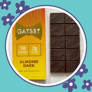 gatsby low calorie chocolate package and chocolate bar